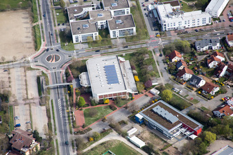 Aerial view of Industrial estate and company settlement Track&Trace Academy und Europa Hotel in the district Auerbach in Bensheim in the state Hesse