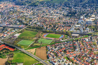Weiherhaus Stadium with beach facility TSV RW Auerbach in Bensheim in the state Hesse, Germany