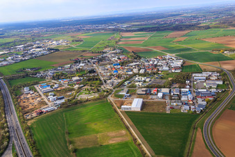Aerial view of Saarstraße industrial area from the east in Bensheim in the state Hesse, Germany