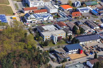 Sandwiesen industrial area with Laetus in the district Sandwiese in Alsbach-Hähnlein in the state Hesse, Germany from above