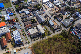 Sandwiesen industrial area with Laetus in the district Sandwiese in Alsbach-Hähnlein in the state Hesse, Germany from the drone perspective