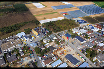 Aerial view of Sandwiesen industrial area with Hedderich towing service & vehicle logistics in the district Sandwiese in Alsbach-Hähnlein in the state Hesse, Germany
