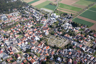 Town View of the streets and houses of the residential areas and graveyard in Bickenbach in the state Hesse