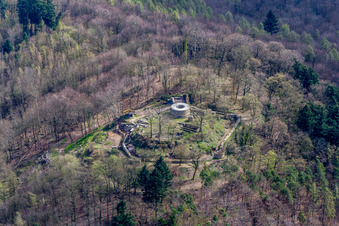 Aerial view of Tannenberg Castle Ruins in Seeheim-Jugenheim in the state Hesse, Germany