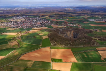 Aerial view of Quarry of MHI Naturstein GmbH and Odenwälder Hartstein-Industrie GmbH in Roßdorf in the state Hesse, Germany