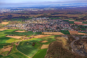 View of the town from the south in Roßdorf in the state Hesse, Germany