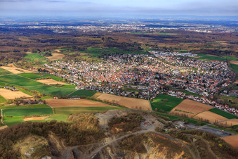 View of the town from the southeast in Roßdorf in the state Hesse, Germany