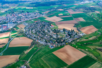 Aerial view of District Gundernhausen in Roßdorf in the state Hesse, Germany
