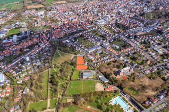 Sports fields of the Blau-Gelb eV sports club and Schloßgartenhalle Dieburg in Dieburg in the state Hesse, Germany
