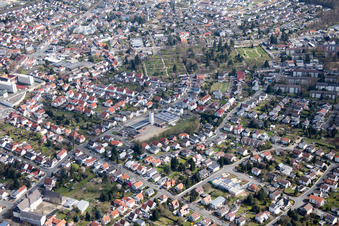 Aerial view of Town View of the streets and houses of the residential areas in Dieburg in the state Hesse