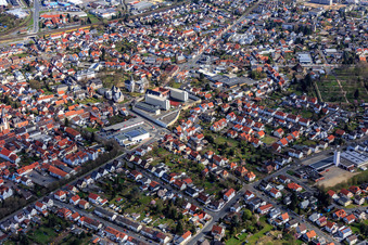 Aerial view of City center with parish church of St. Peter and Paul in Dieburg in the state Hesse, Germany