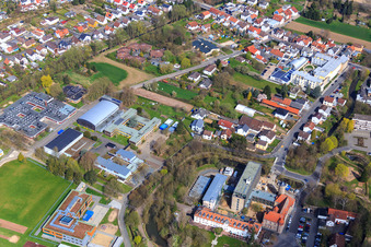 Aerial view of Albini Castle, Immigration Office Darmstadt-Dieburg and Anne Frank School in Dieburg in the state Hesse, Germany