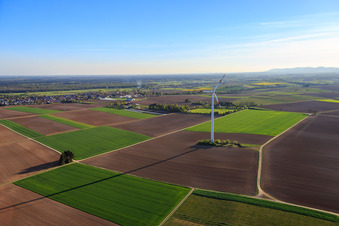 Minfeld wind farm in Minfeld in the state Rhineland-Palatinate, Germany viewn from the air