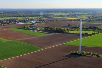 Drone recording of Minfeld wind farm in Minfeld in the state Rhineland-Palatinate, Germany