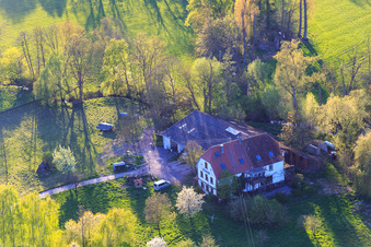 Aerial view of Farm at Klingbach in Steinweiler in the state Rhineland-Palatinate, Germany