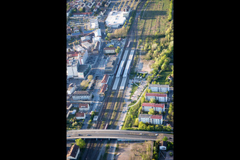 Aerial view of Railroad station in the district Queichheim in Landau in der Pfalz in the state Rhineland-Palatinate, Germany