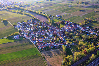 Village view at Hainbach from the southeast in Knöringen in the state Rhineland-Palatinate, Germany