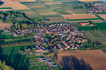 Aerial photograpy of Village view at Modenbach from the west in Großfischlingen in the state Rhineland-Palatinate, Germany