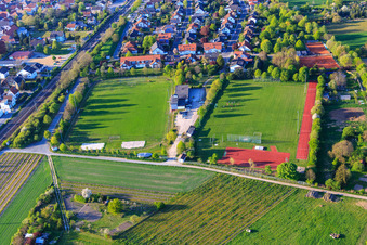 Aerial photograpy of Sports fields with sports center Alsheim in Alsheim in the state Rhineland-Palatinate, Germany