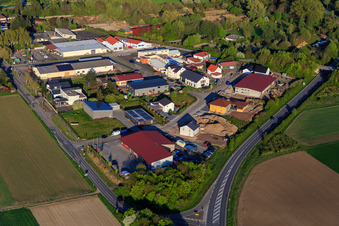 Industrial estate near Rüsten with Hockenberger carpentry shop in Gimbsheim in the state Rhineland-Palatinate, Germany