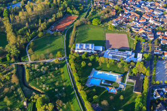 Outdoor swimming pool Stockstadt am Rhein, sports fields of the SKG Stockstadt tennis department and Altrheinhalle in Stockstadt am Rhein in the state Hesse, Germany