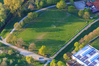 Sports fields of SKG Stockstadt and Altrheinhalle in Stockstadt am Rhein in the state Hesse, Germany