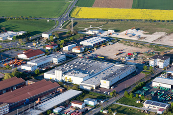 Building and production halls on the premises of Kiesel Mitte GmbH in Stockstadt am Rhein in the state Hesse, Germany