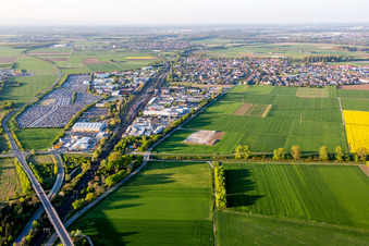 Aerial photograpy of Vehicle trade space of specialist dealer ARS Altmann AG Automobillogistik - Niederlassung Riedstadt in Riedstadt in the state Hesse, Germany