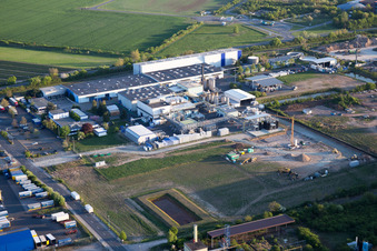 Aerial view of Industrial and commercial area NO with Nalco Deutschland Manufacturing GmbH in Biebesheim am Rhein in the state Hesse, Germany