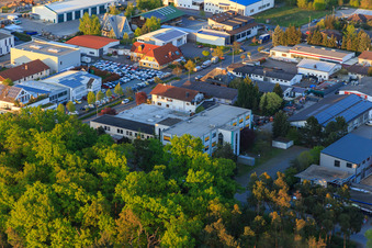 Sandwiesen industrial area with Laetus in the district Sandwiese in Alsbach-Hähnlein in the state Hesse, Germany from above