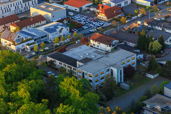 Sandwiesen industrial area with Laetus in the district Sandwiese in Alsbach-Hähnlein in the state Hesse, Germany seen from above