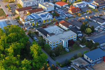 Sandwiesen industrial area with Laetus in the district Sandwiese in Alsbach-Hähnlein in the state Hesse, Germany from the plane