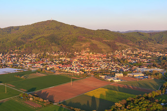 View of the town at the foot of the Melibokus in Zwingenberg in the state Hesse, Germany