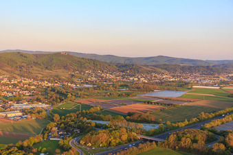 View of the town below Alsbach Castle in the district Auerbach in Bensheim in the state Hesse, Germany