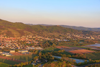 Aerial view of View of the town from the west in Zwingenberg in the state Hesse, Germany