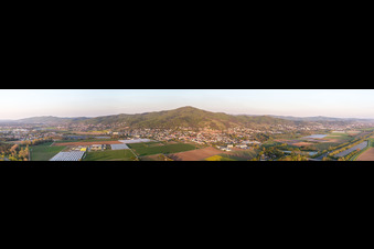 Aerial view of Panoramic perspective of forest and mountain scenery of Melimbokus on Rand of Odenwald in Zwingenberg in the state Hesse, Germany
