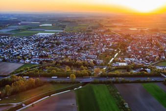 Course of the Weschnitz through the town and under the A67 in the district Grosshausen in Einhausen in the state Hesse, Germany