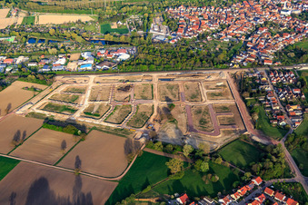 Aerial view of New development area Paul-Klee-Ring in Wörth am Rhein in the state Rhineland-Palatinate, Germany