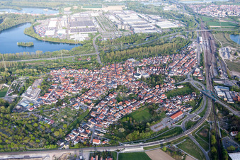 Town View of the streets and houses of the residential areas between state highway and Daimler factory in Woerth am Rhein in the state Rhineland-Palatinate, Germany