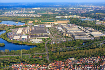 Aerial view of Daimler Truck AG, Mercedes-Benz Wörth plant in Wörth am Rhein in the state Rhineland-Palatinate, Germany
