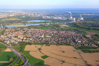 View of the town from the northwest in the district Maximiliansau in Wörth am Rhein in the state Rhineland-Palatinate, Germany