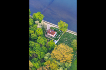 Aerial view of Goldgrund on the banks of the Rhine in the district Maximiliansau in Wörth am Rhein in the state Rhineland-Palatinate, Germany