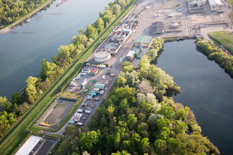 Aerial photograpy of Industry on the Rhine in Lauterbourg in the state Bas-Rhin, France
