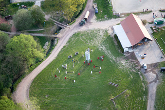 Neewiller-près-Lauterbourg in the state Bas-Rhin, France from a drone
