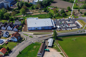 Aerial photograpy of REWE in Hagenbach in the state Rhineland-Palatinate, Germany