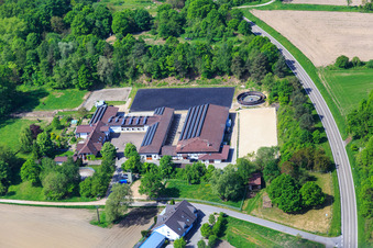 Aerial view of Horse boarding in Hagenbach in the state Rhineland-Palatinate, Germany
