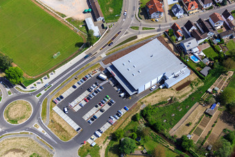 REWE in Hagenbach in the state Rhineland-Palatinate, Germany from above