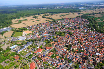 Overview of the town from the south in Hagenbach in the state Rhineland-Palatinate, Germany