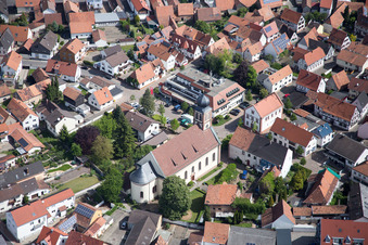 Aerial view of Church building in the village of in Hagenbach in the state Rhineland-Palatinate, Germany