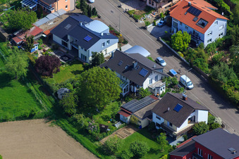 Bird's eye view of Konrad Adenauer Ring in Hagenbach in the state Rhineland-Palatinate, Germany